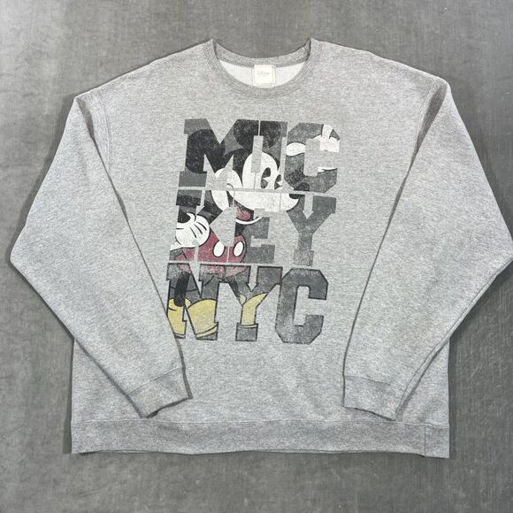 Disney Store Mickey Mouse NYC Woman‎ XL Gray Long Sleeve Vintage Crew Sweatshirt - Picture 1 of 8